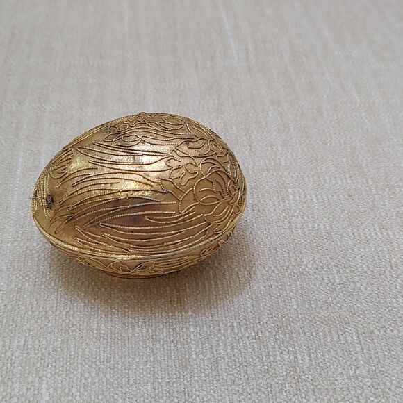 Cloisonne Gold Nesting Egg and Box Hand Painted Enamel Floral and Bird Vintage - Picture 7 of 11